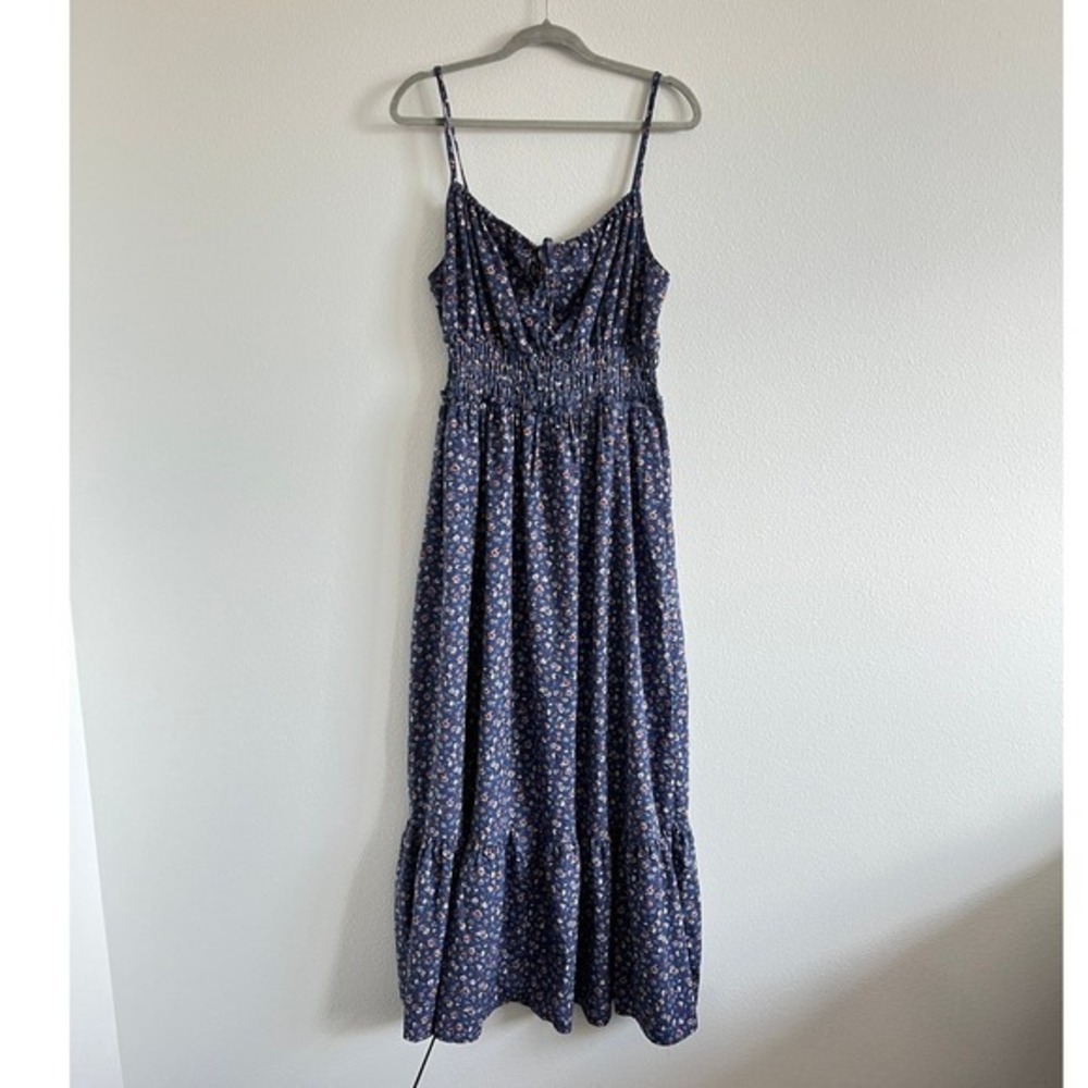 Inspired Hearts Blue & Pink Ditsy Floral Maxi Dress 1X Cottagecore Prairie Summe